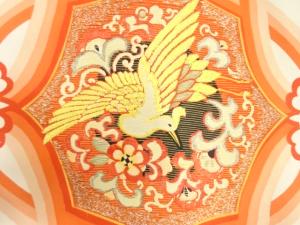 アンティーク　花唐草に鳳凰模様刺繍名古屋帯